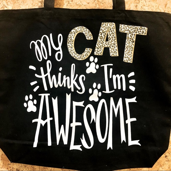 My Cat Thinks I’m Awesome” Fabric Tote Bag - Picture 3 of 3